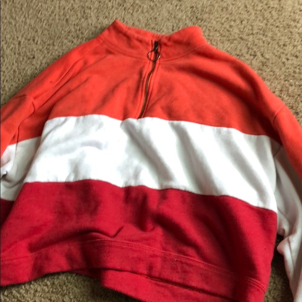 Crop orange,red and white zip up turtle neck